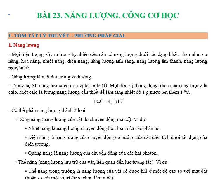 CHƯƠNG 4 - NĂNG LƯỢNG. CÔNG . CÔNG SUẤT